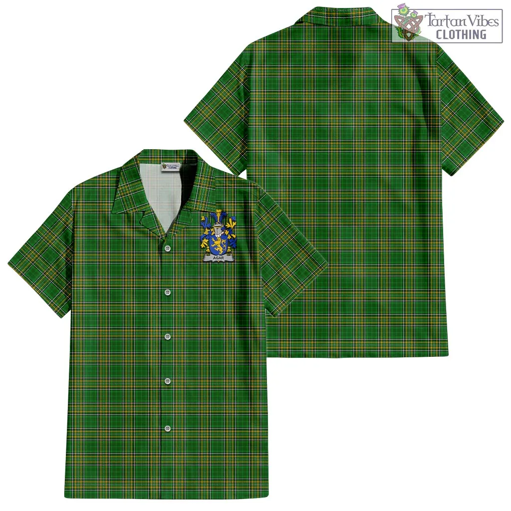 Agar Irish Clan Tartan Short Sleeve Button Up with Coat of Arms