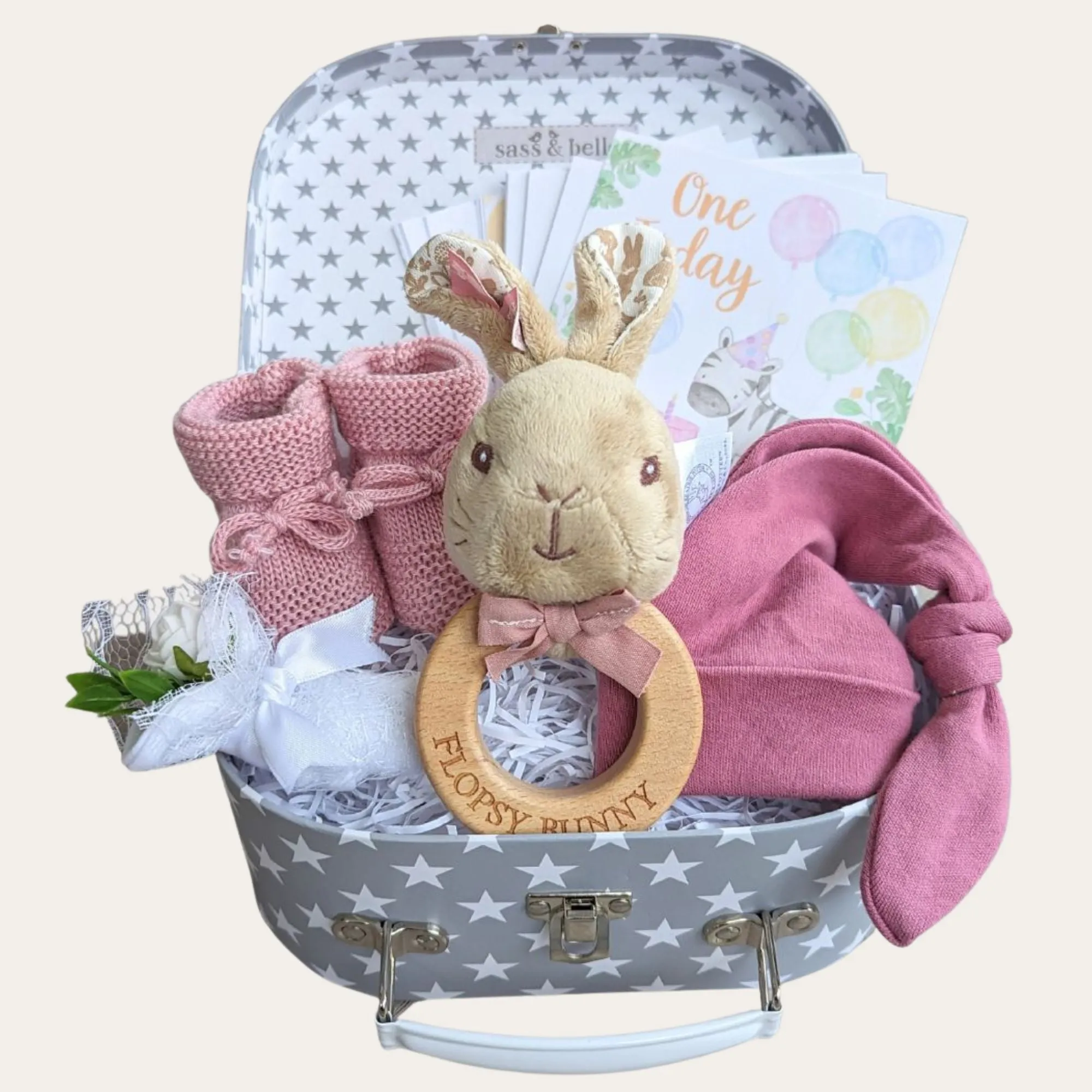 Baby Girl Gifts Hamper Trunk Signature Flopsy Rattle