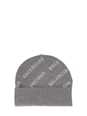 Balenciaga   Logo printed cashmere knit beanie hat 