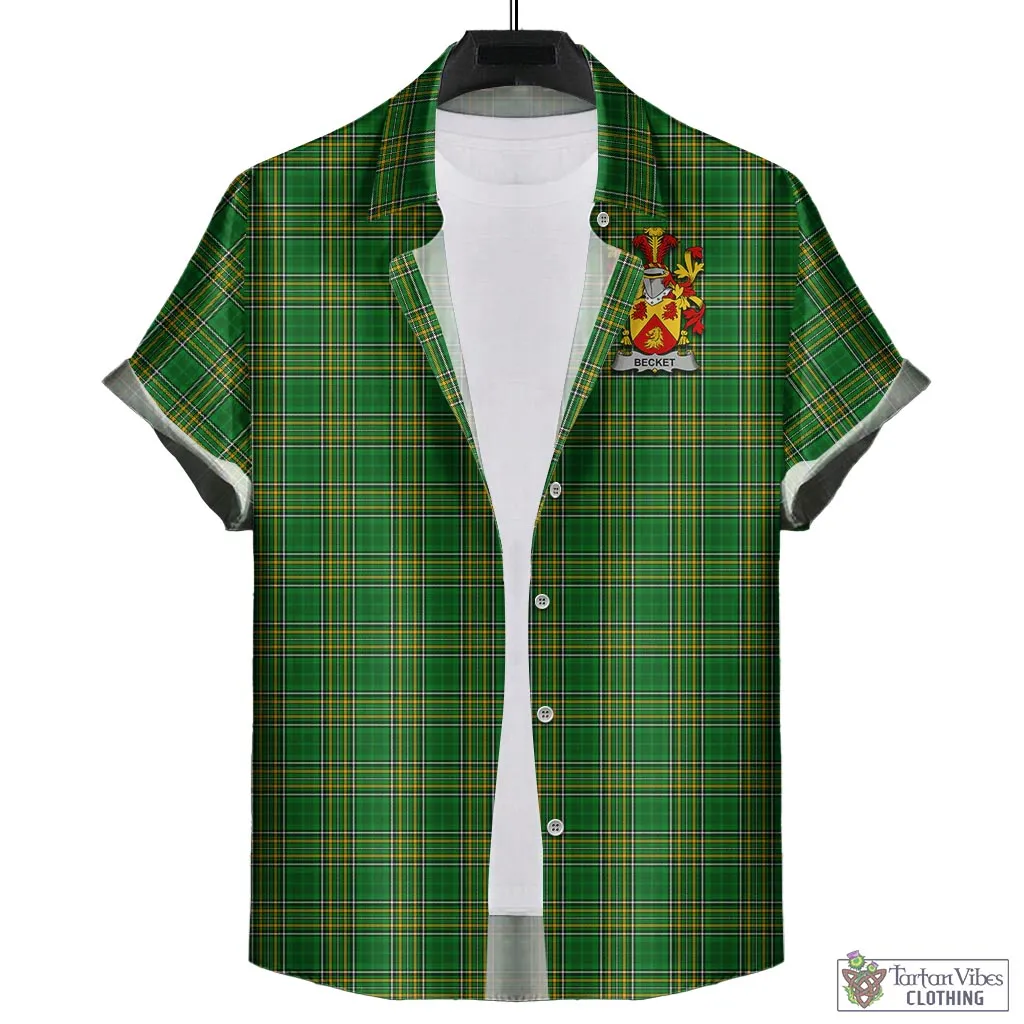 Becket Irish Clan Tartan Short Sleeve Button Up with Coat of Arms