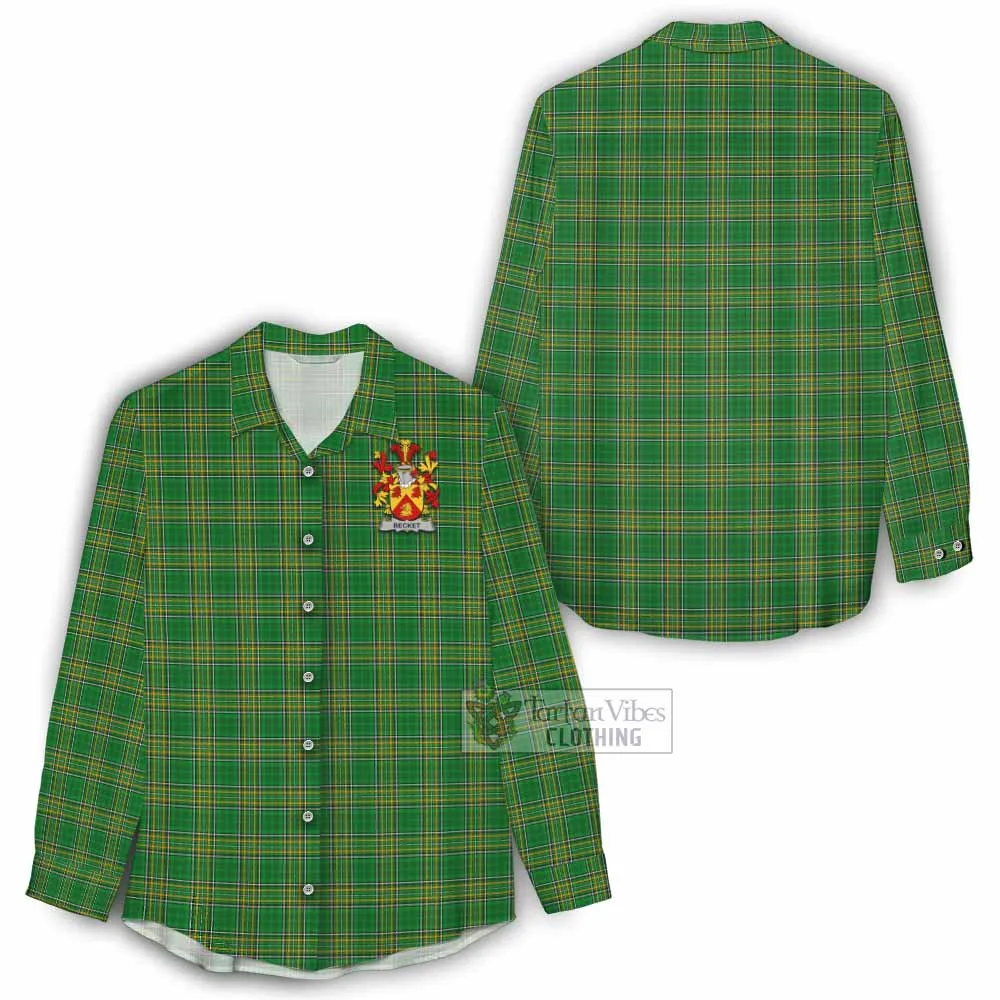 Becket Irish Clan Tartan Women's Casual Shirt with Coat of Arms