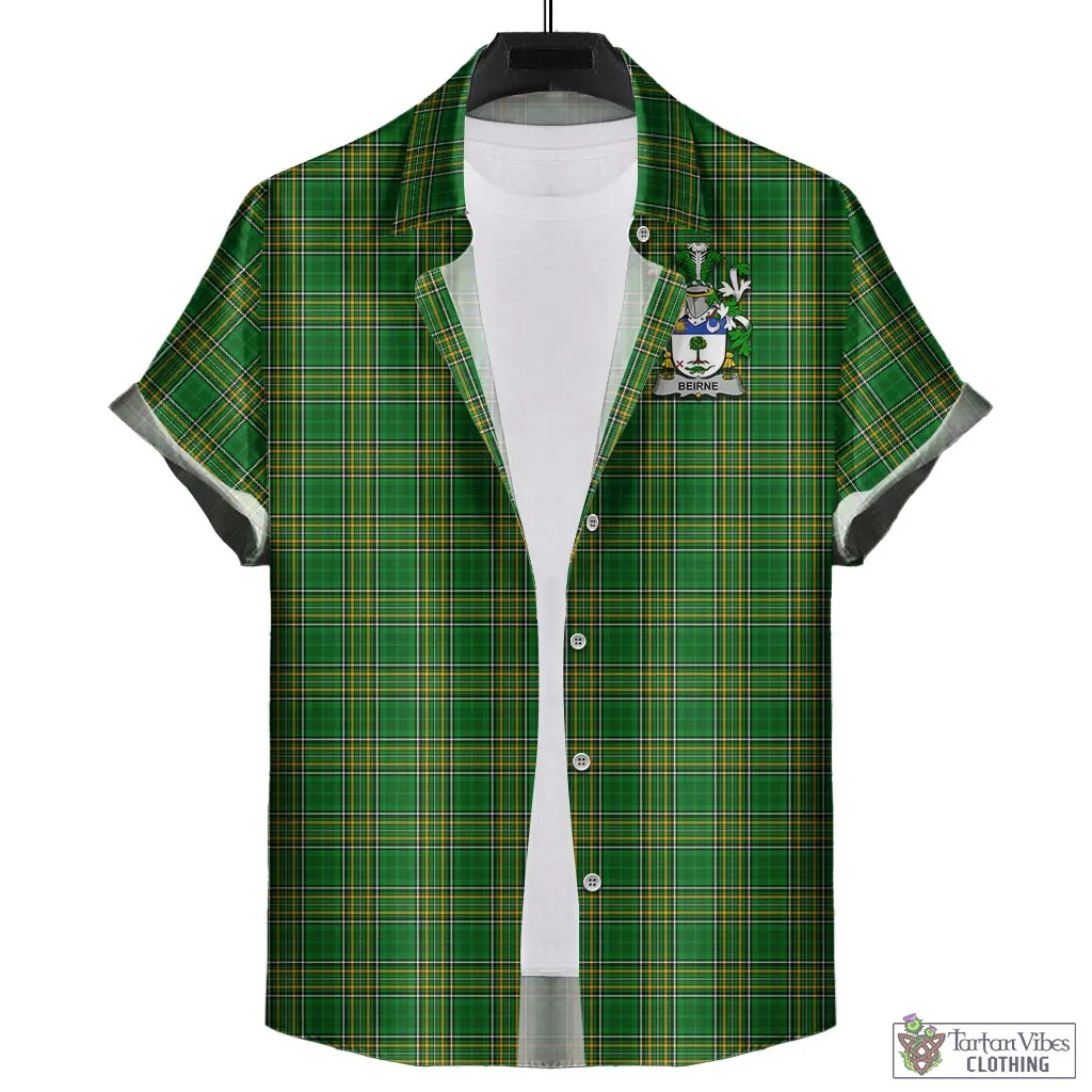 Beirne Irish Clan Tartan Short Sleeve Button Up with Coat of Arms