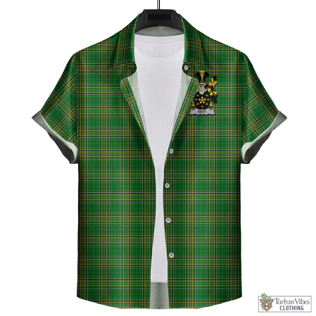 Best Irish Clan Tartan Short Sleeve Button Up with Coat of Arms