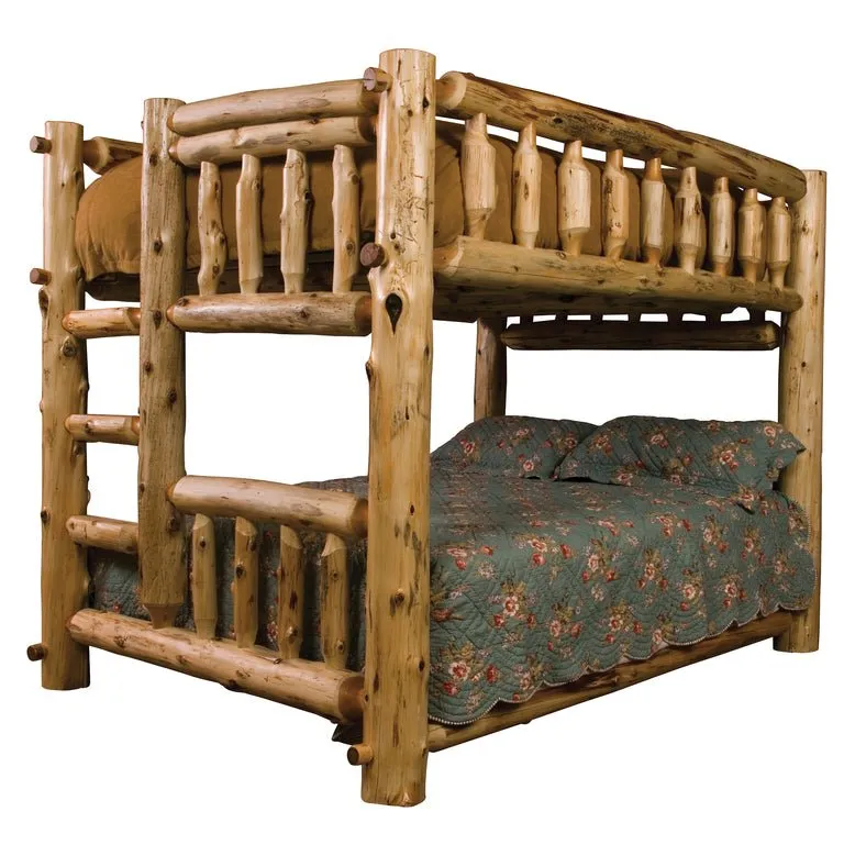 Cedar Log Traditional Queen/Queen Bunk Bed - Ladder Left