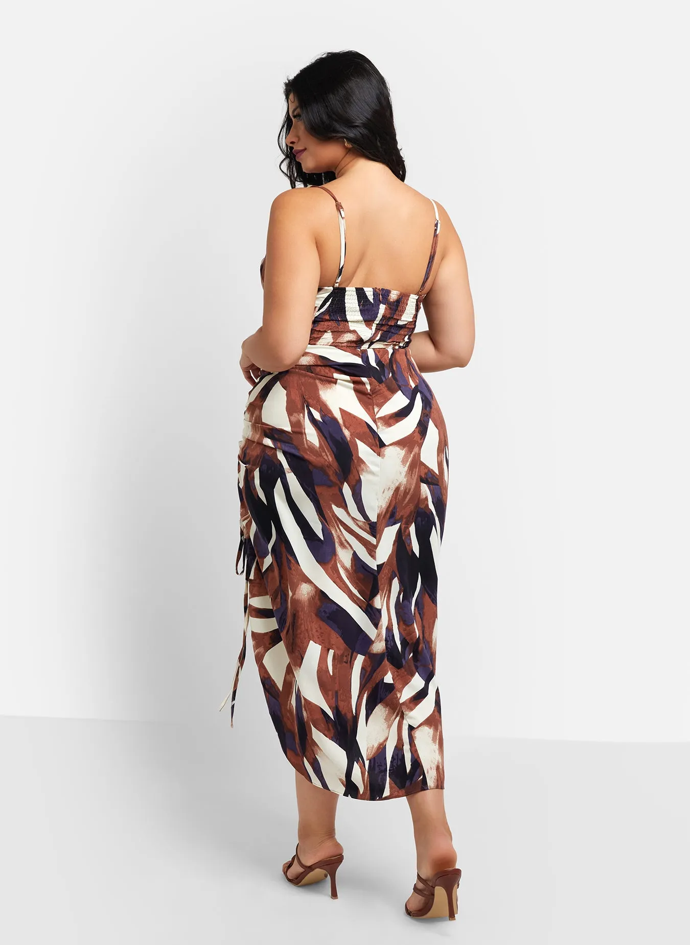 Colette Abstract Print Adjustable Ruched Midi Bodycon Dress