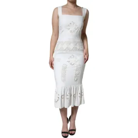 Dolce & Gabbana White Lace Viscose Bodycon Sheath Midi Dress