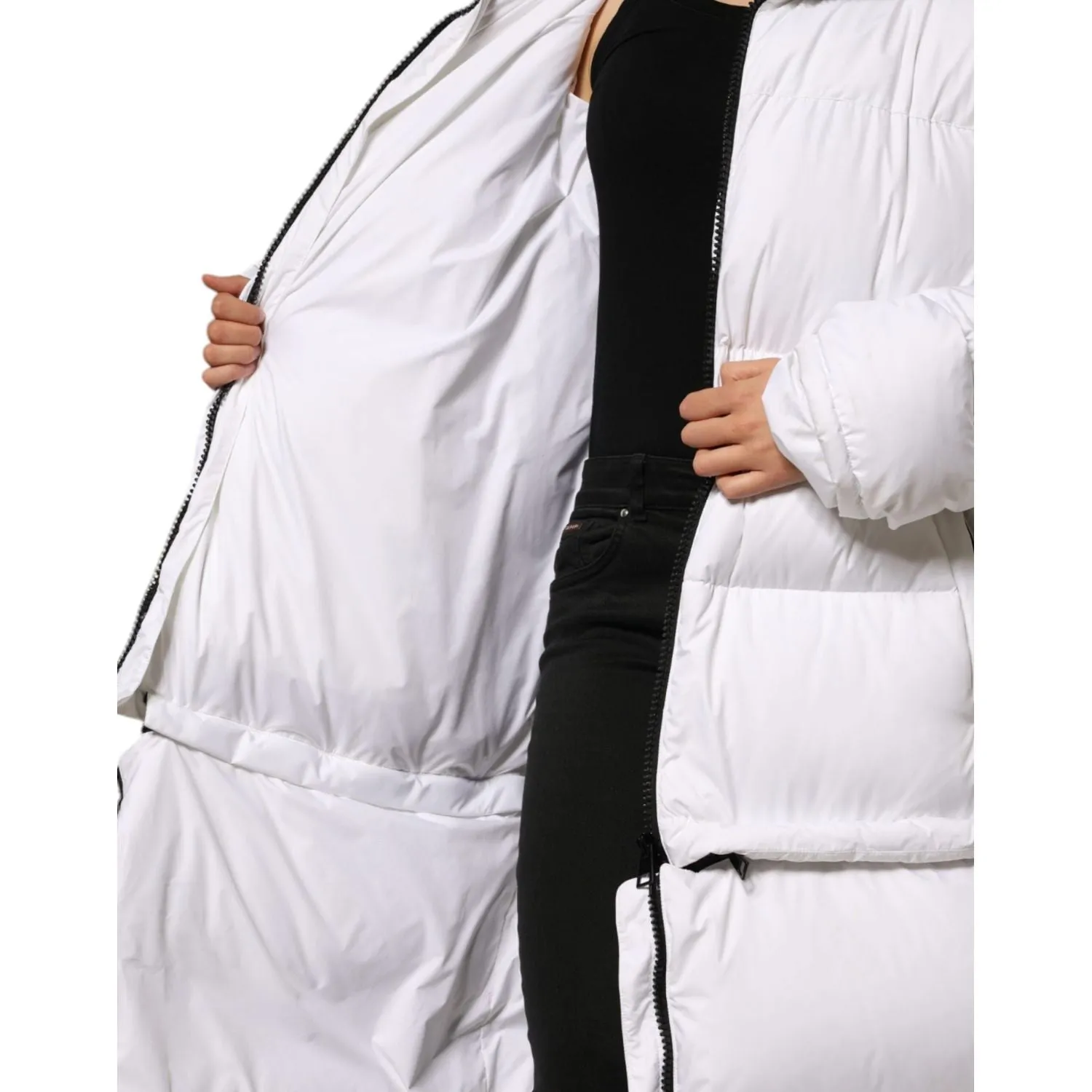 Dolce & Gabbana White Puffer Quilted Full Zip Coat Jacket