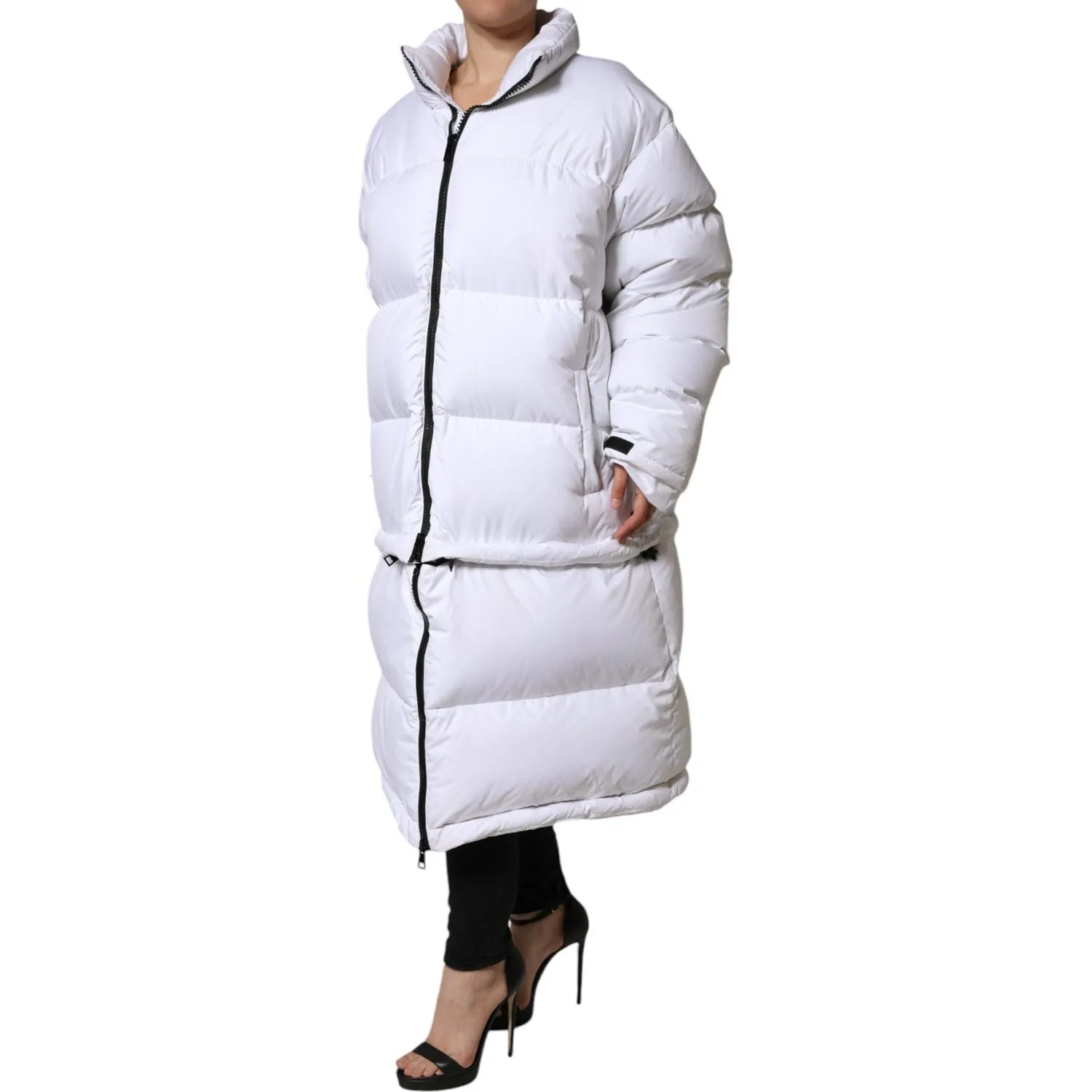 Dolce & Gabbana White Puffer Quilted Full Zip Coat Jacket