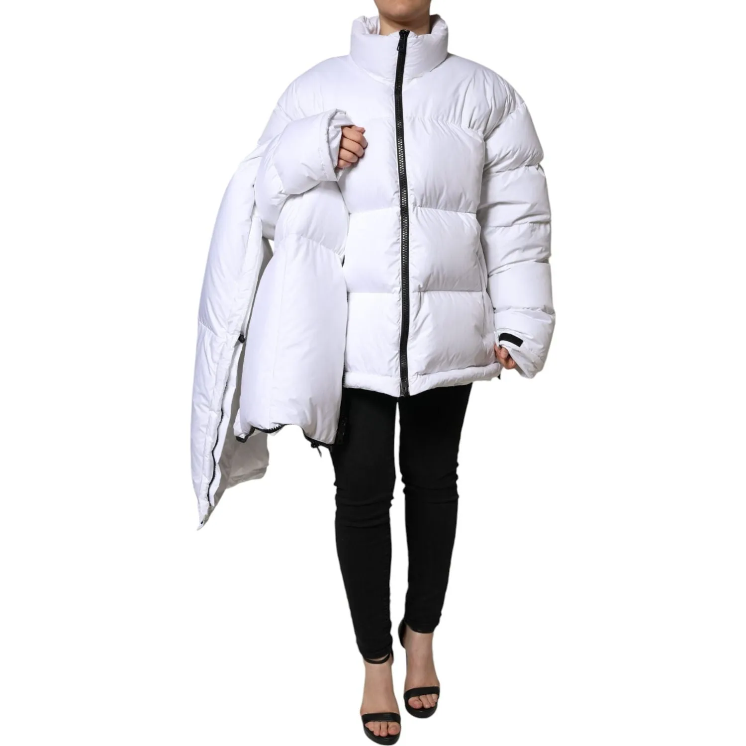 Dolce & Gabbana White Puffer Quilted Full Zip Coat Jacket