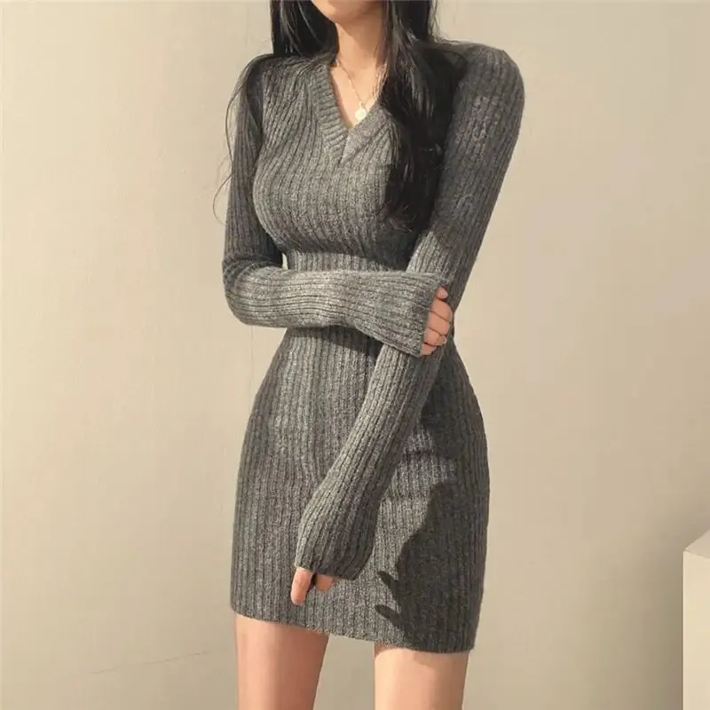 DressBetty - 2024 Sexy V-neck Long-sleeved Knitted Bodycon Dress