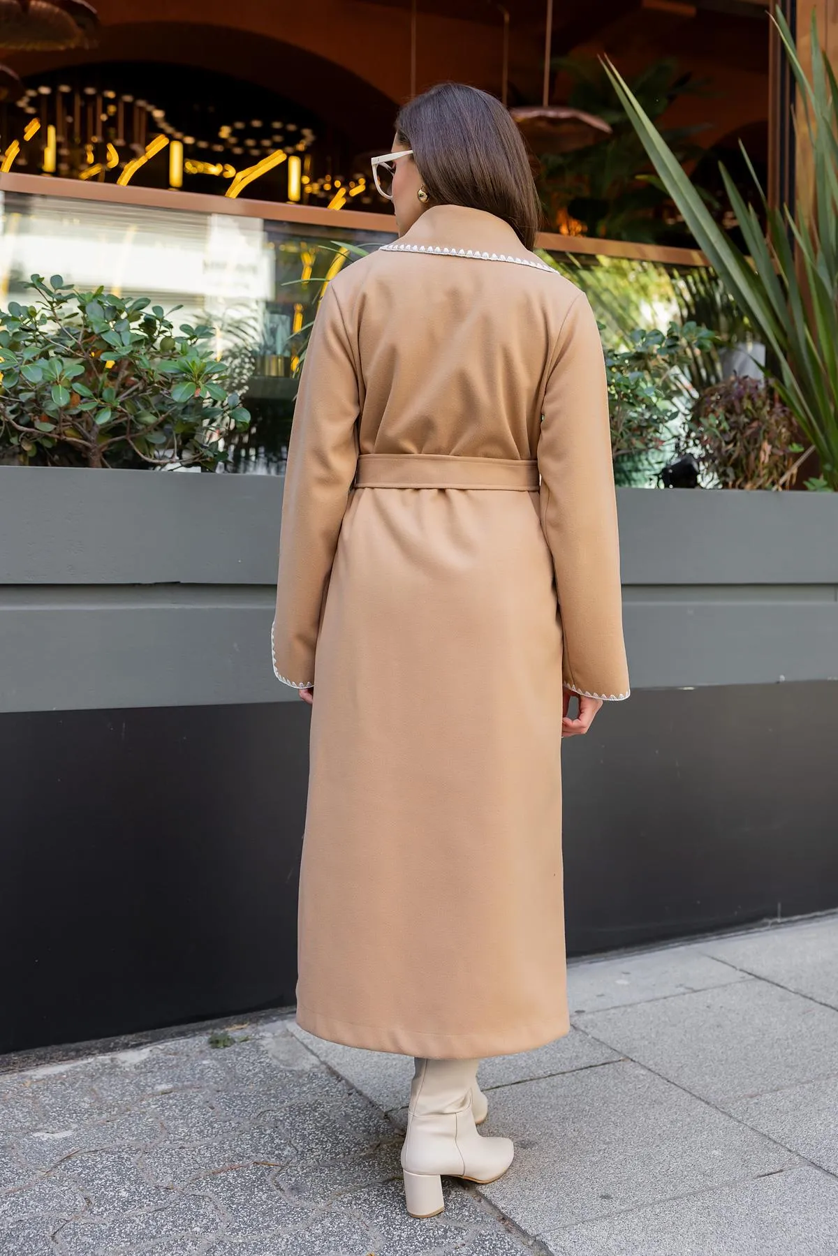 Embroidered Long Coat - LIGHT BEIGE