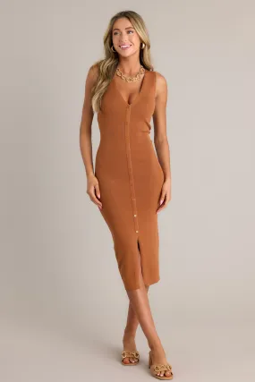 Ethereal Charm Brown Bodycon Midi Dress