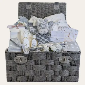 Giraffe Themed New Baby Gifts Basket Silver Charm