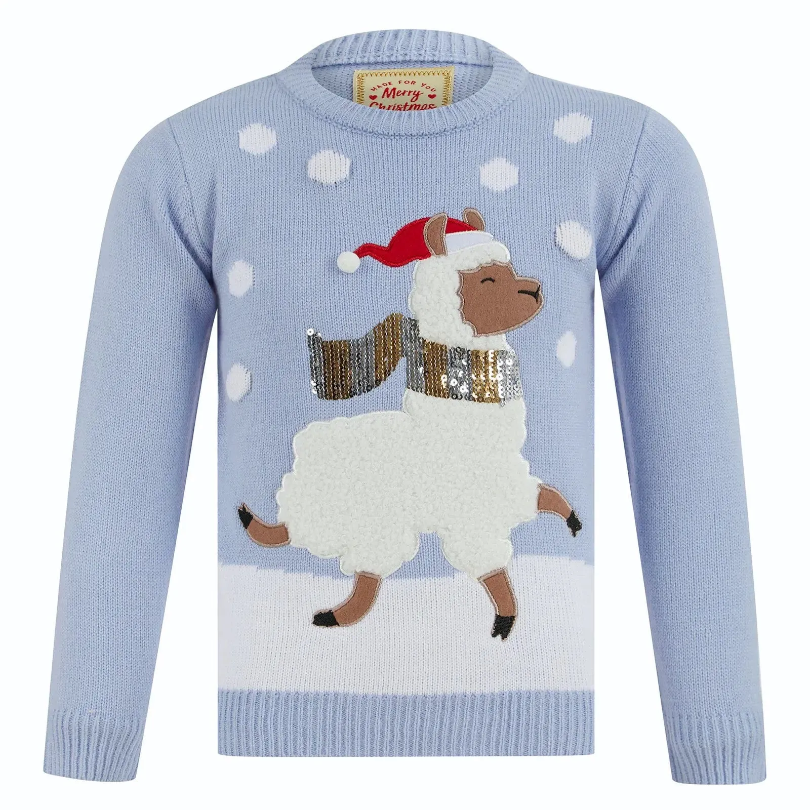 Girls Light Up Christmas Jumper Llama Design Sequins Fleece