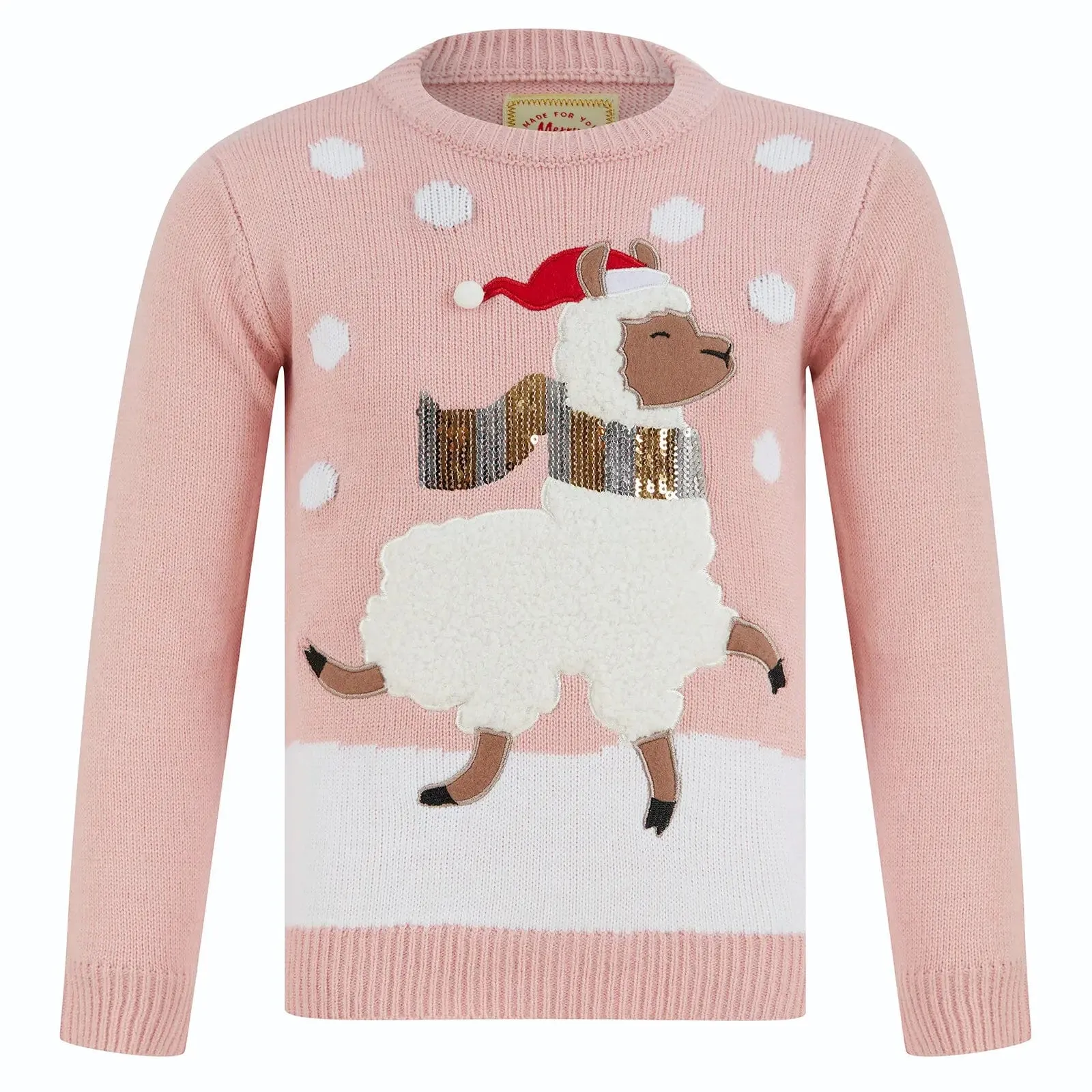 Girls Light Up Christmas Jumper Llama Design Sequins Fleece