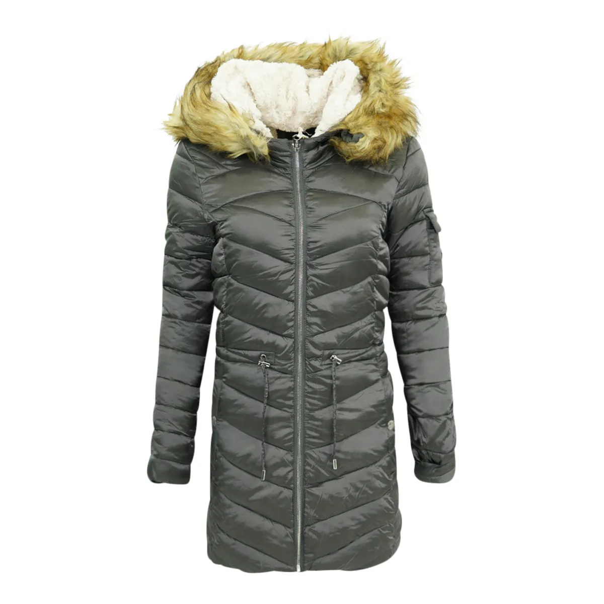 Jessica Simpson Women's Faux Fur Chevron Winter Puffer Jacket