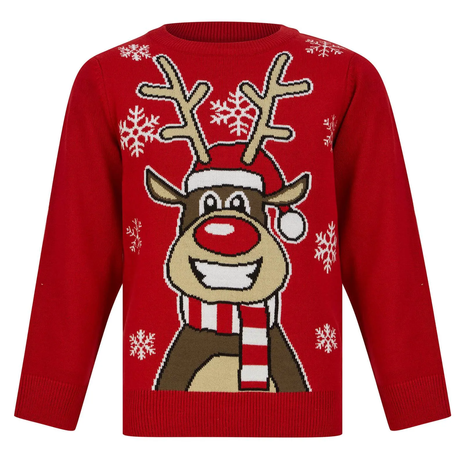 Kids Happy Reindeer Christmas Jumper Snow Rudolph Red Black