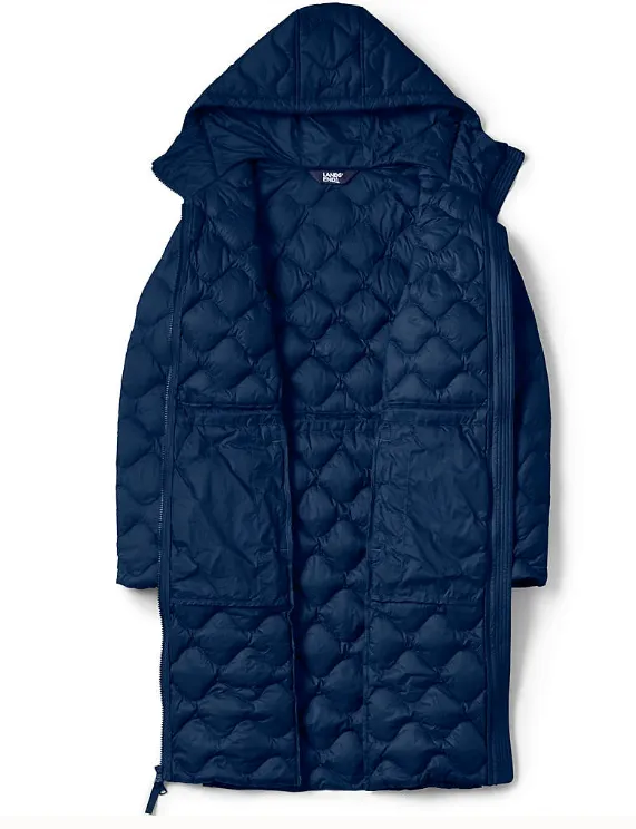 Lands End Ladies Ultralight Packable Quilted Down Coat Navy