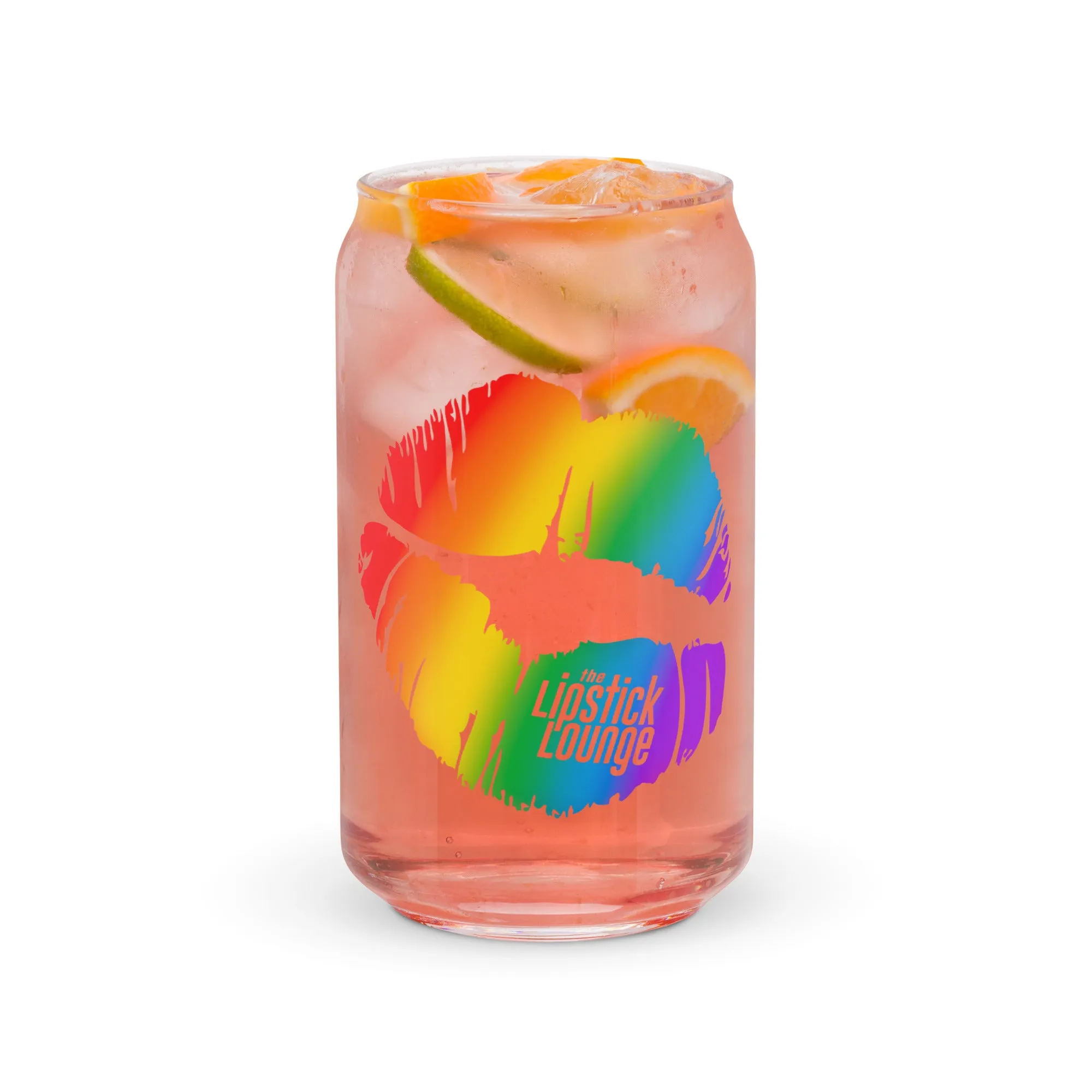 Lipstick Lounge Rainbow Logo Glass Can