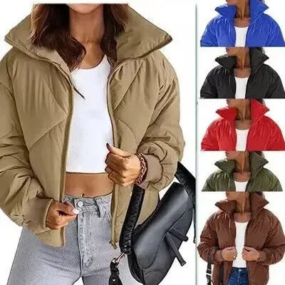 Long Sleeve Zipper Winter Quilted Short Cotton Jacket