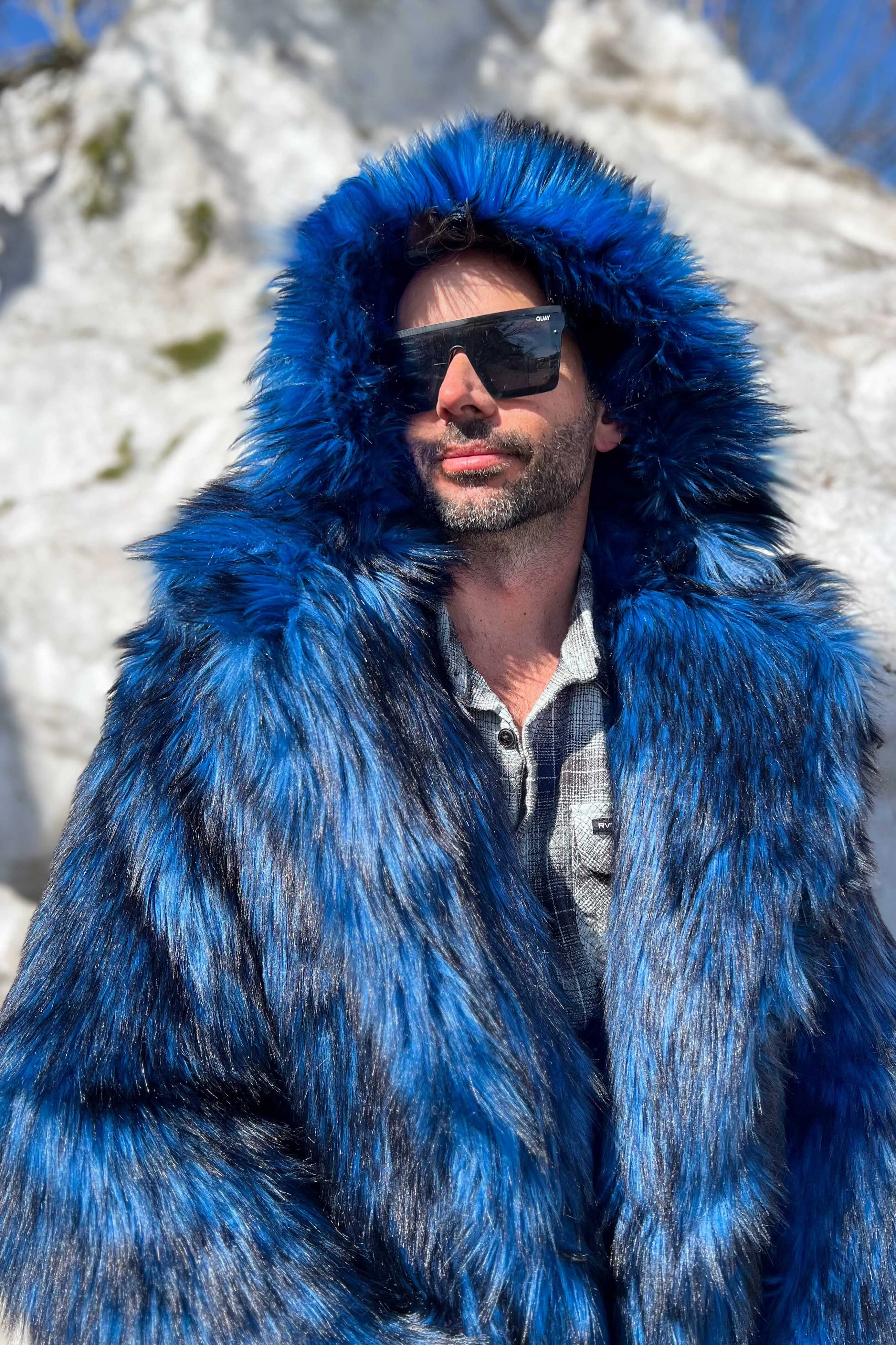 Men's Dutch Snap off Hood Coat  in "Blue Wolf"