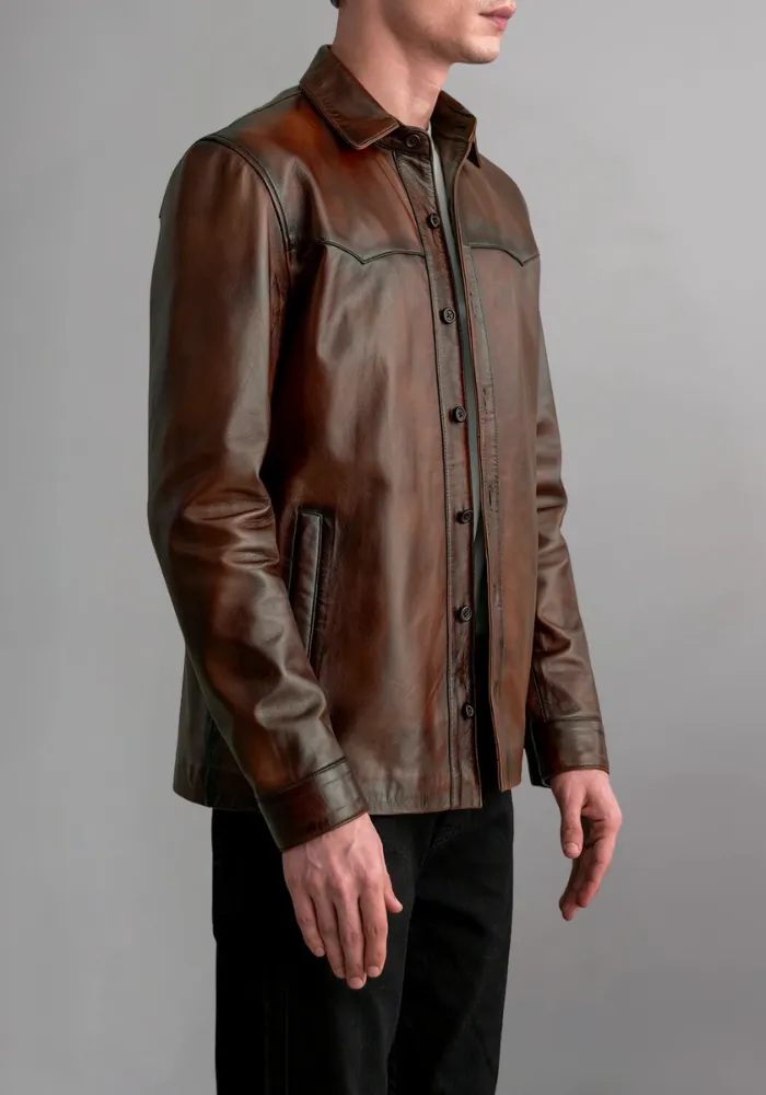 Men’s Stylish Cafe Racer Biker Distressed Brown Leather Jacket