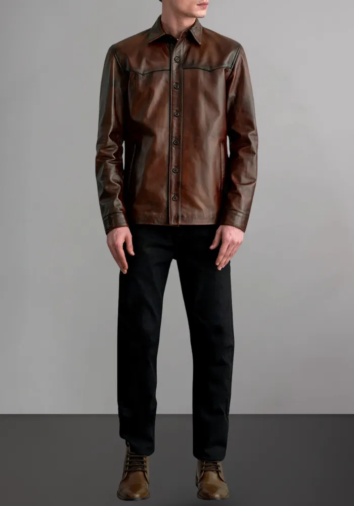 Men’s Stylish Cafe Racer Biker Distressed Brown Leather Jacket