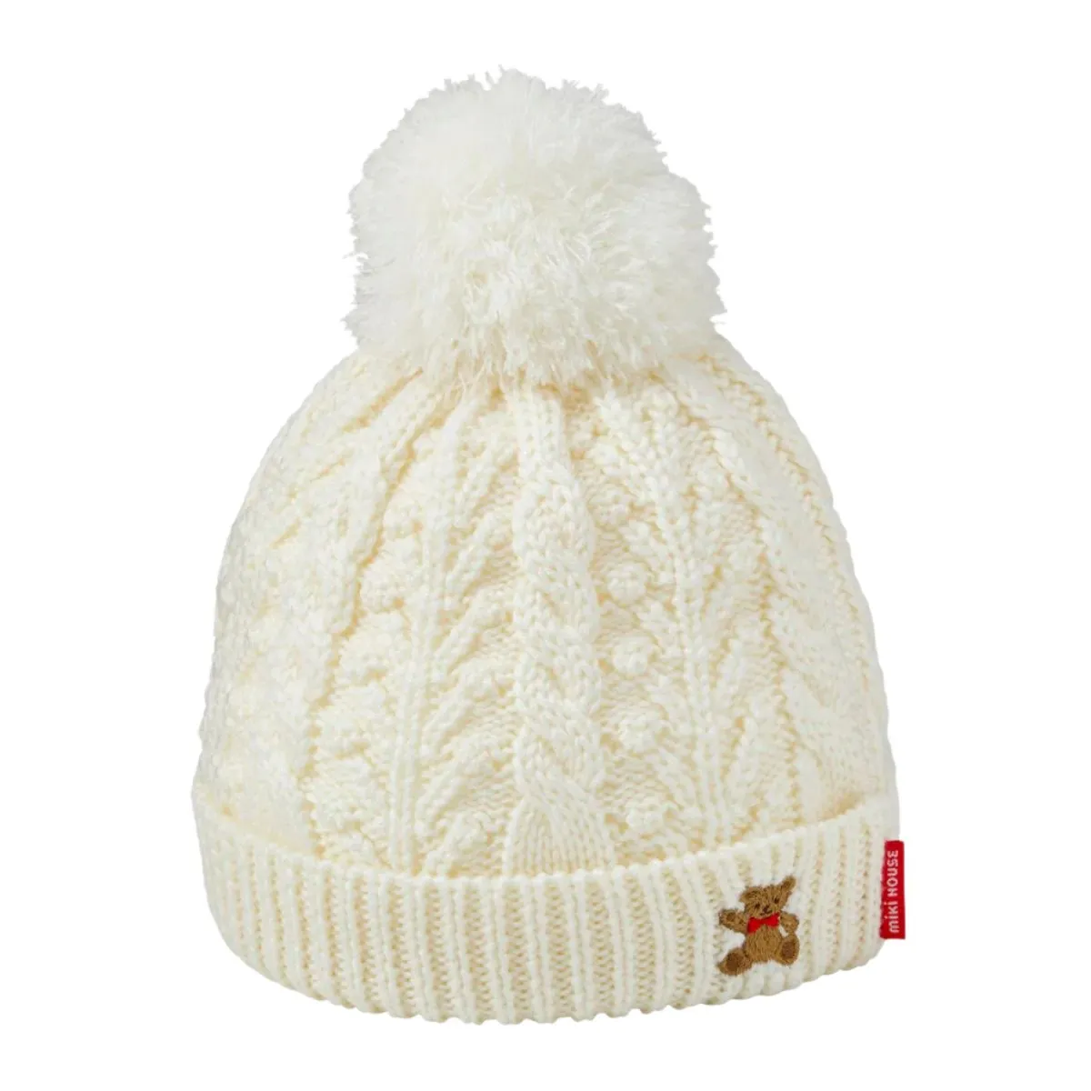 MIKI HOUSE Bear Cable Knit Beanie