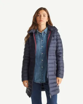 Navy Vero long hooded puffer jacket