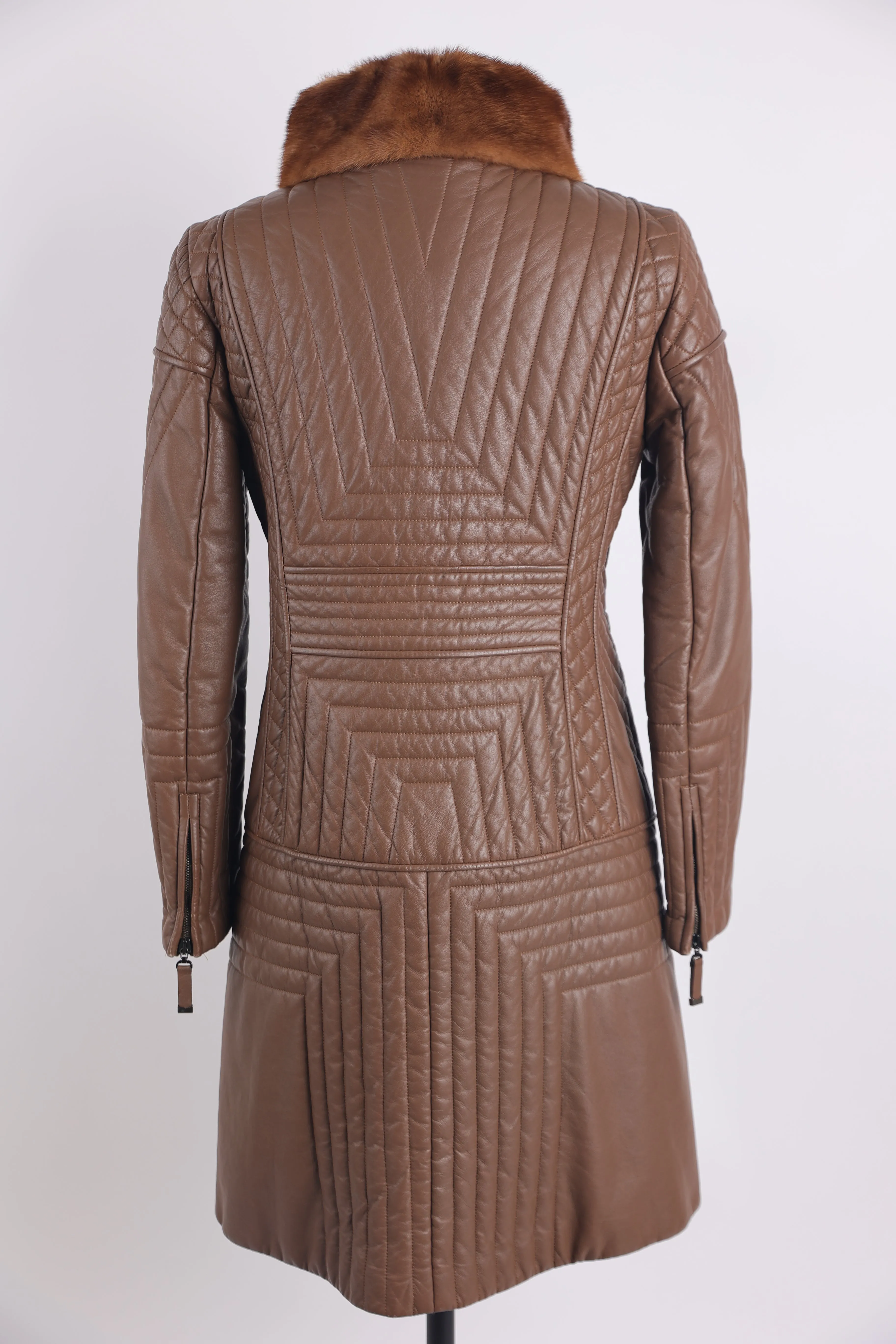 Quilted Leather Coat W/ Mink Collar