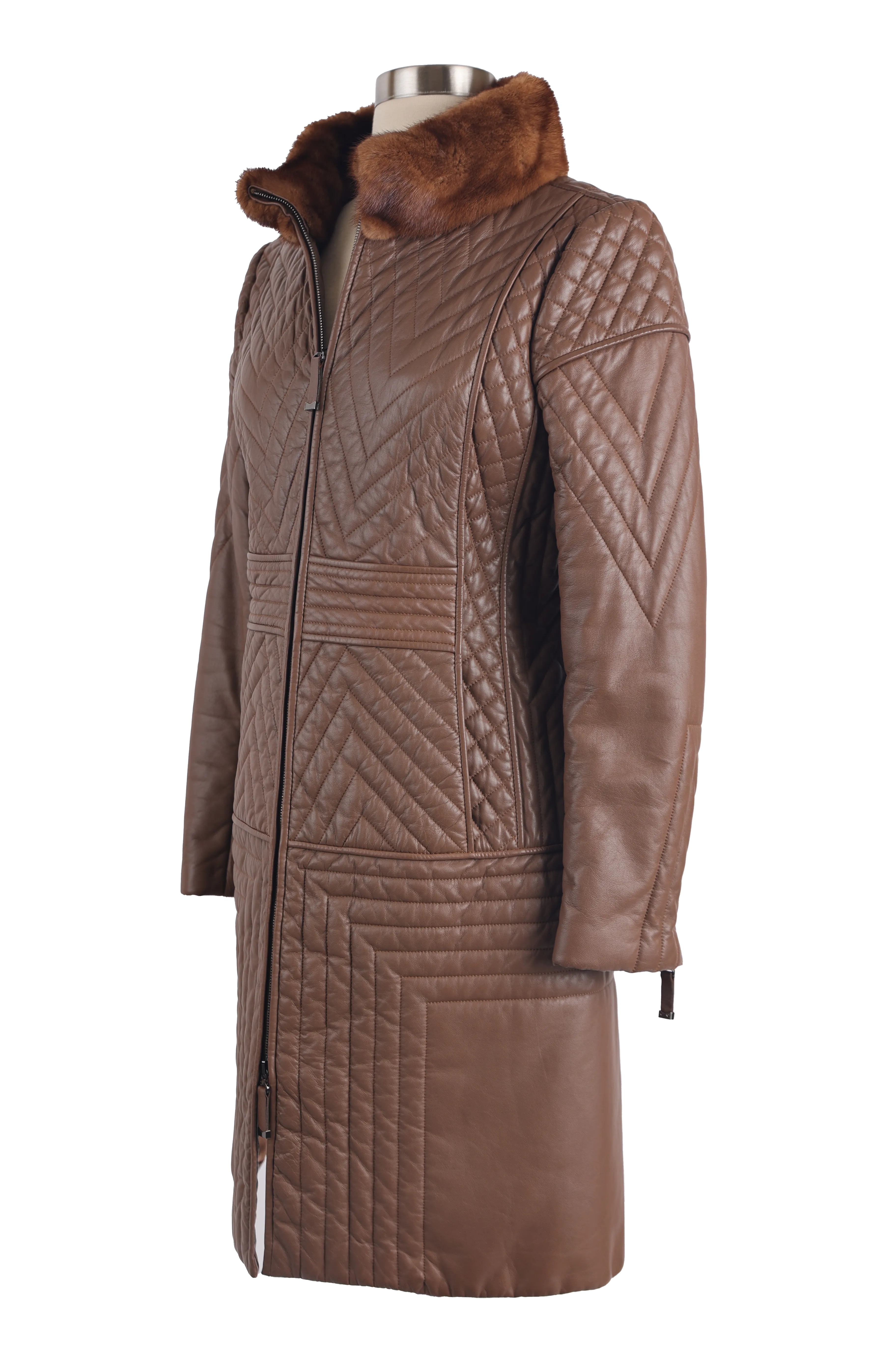 Quilted Leather Coat W/ Mink Collar