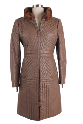 Quilted Leather Coat W/ Mink Collar