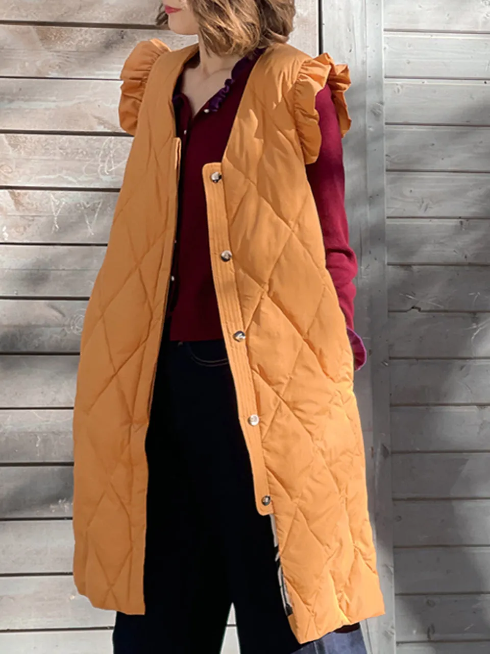 Surprise Sale! Marmalade Frill Shoulder Longline Quilted Down Vest