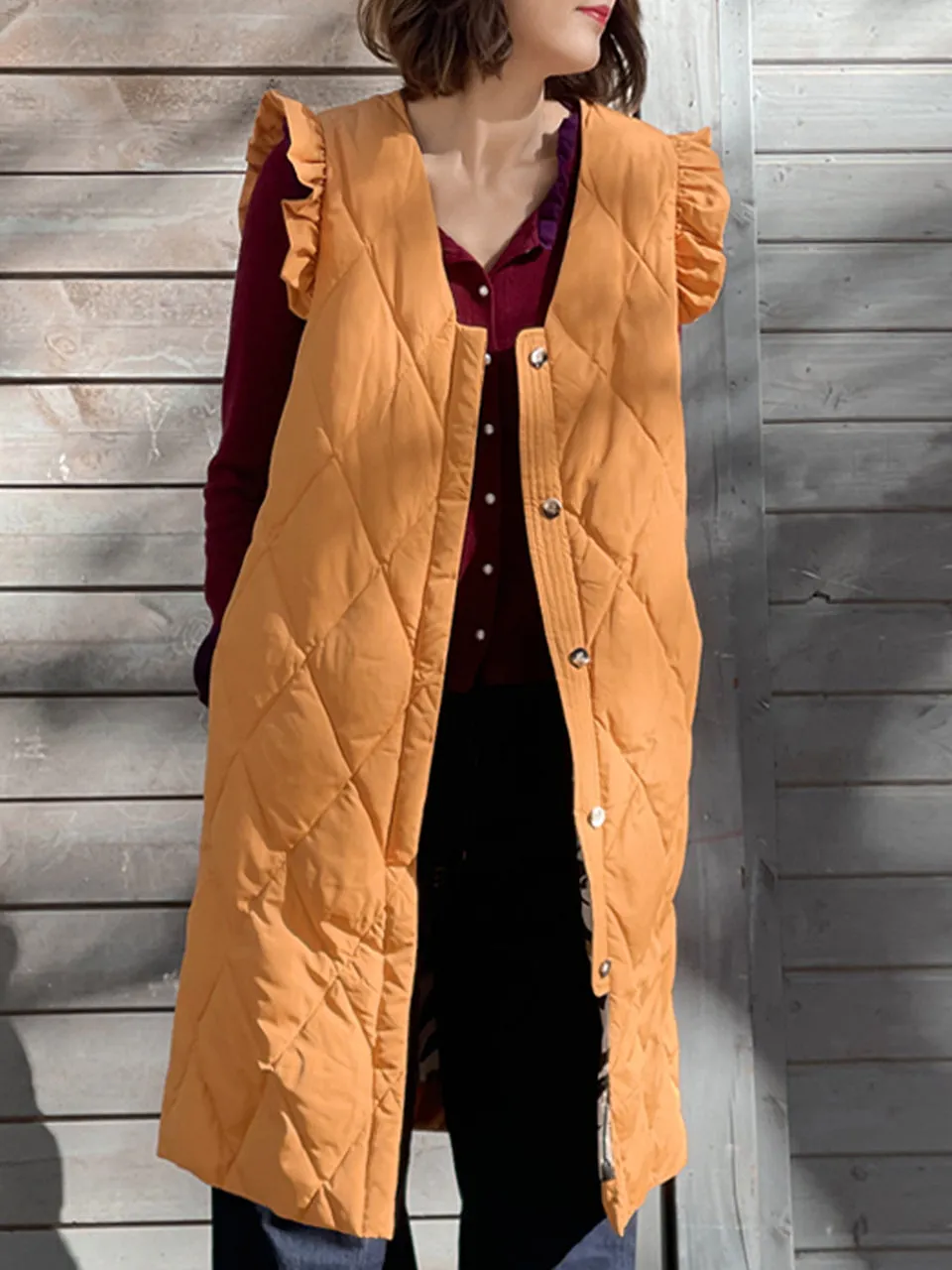 Surprise Sale! Marmalade Frill Shoulder Longline Quilted Down Vest