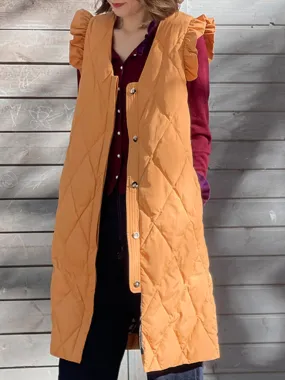 Surprise Sale! Marmalade Frill Shoulder Longline Quilted Down Vest