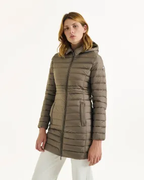 Taupe Vero long hooded puffer jacket