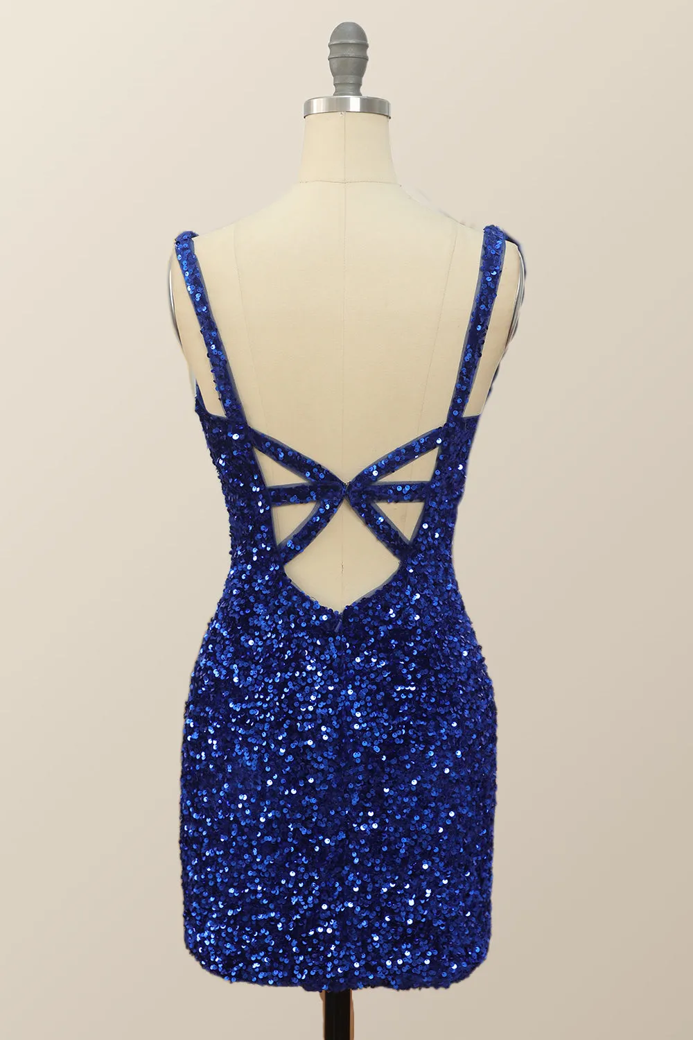 V Neck Royal Blue Sequin Bodycon Mini Dress