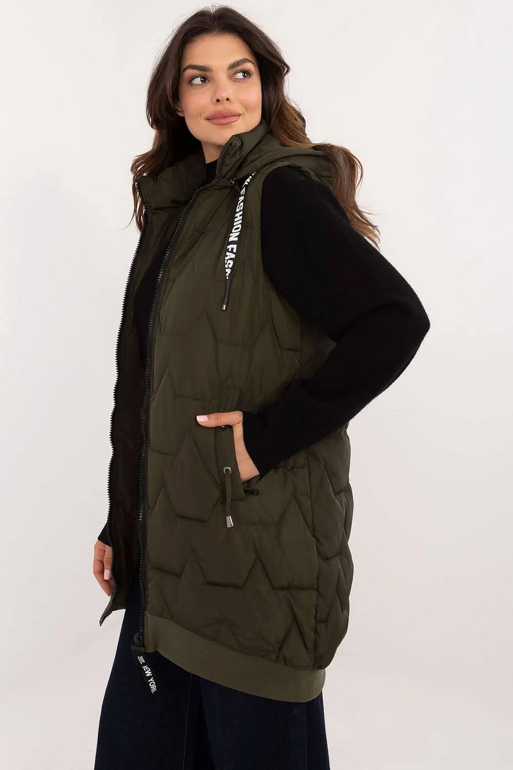 Versatile Warmth: Quilted Knee-Length Vest with Detachable Hood