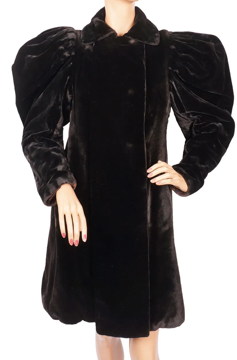 Victorian Black Plush Velvet Womens Coat Steampunk XS