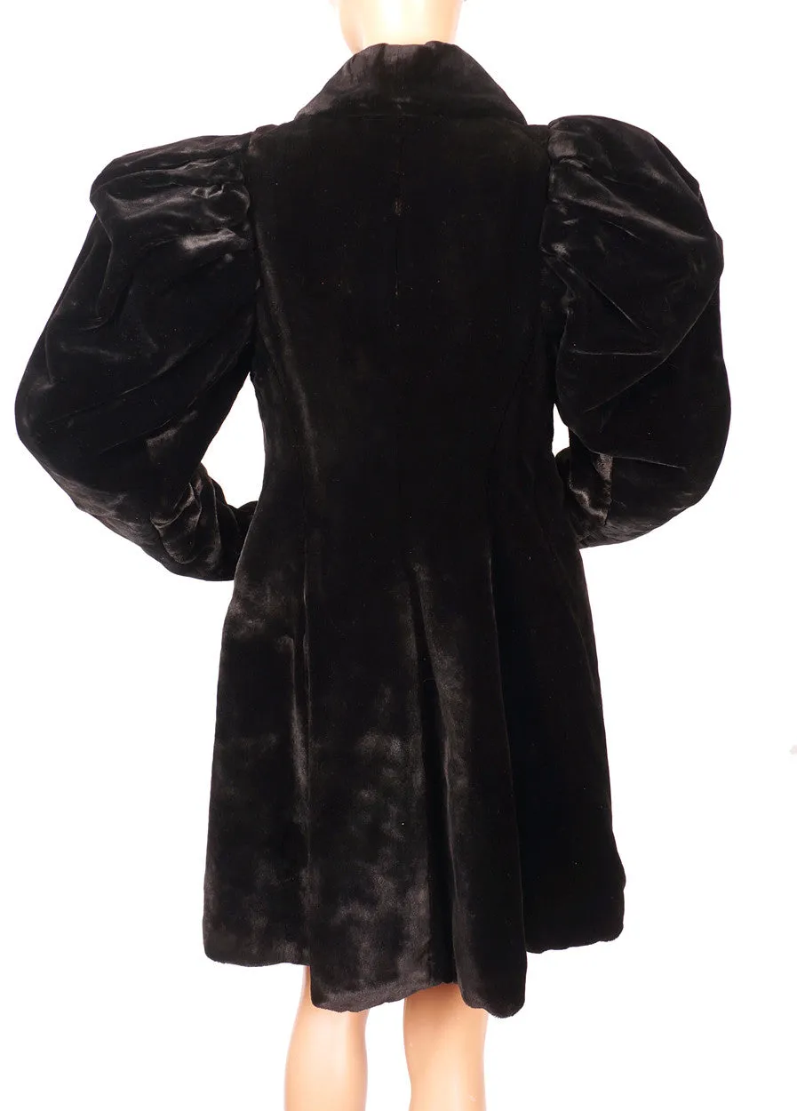 Victorian Black Plush Velvet Womens Coat Steampunk XS