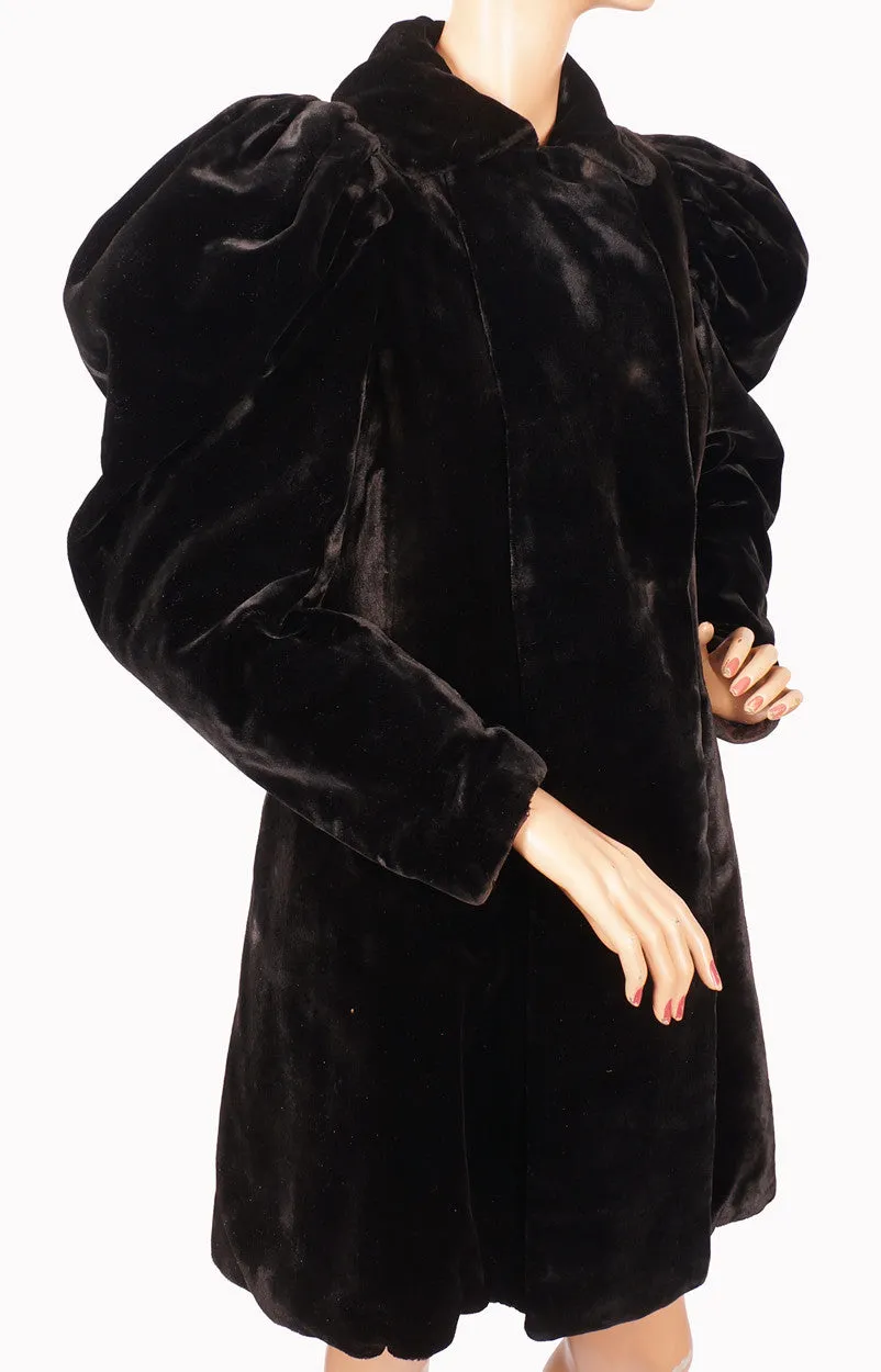 Victorian Black Plush Velvet Womens Coat Steampunk XS