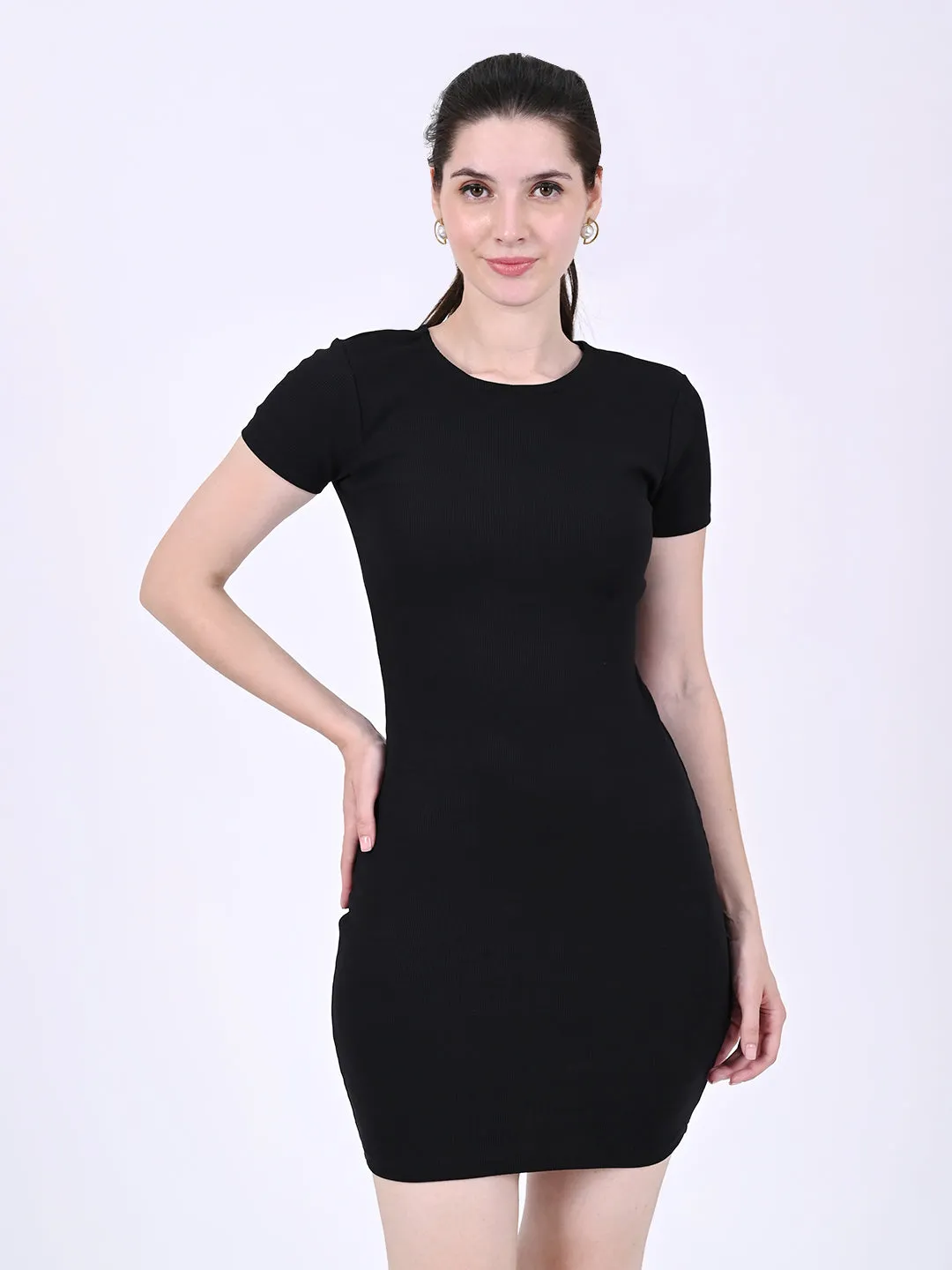 Women Black Round Neck Bodycon Dress