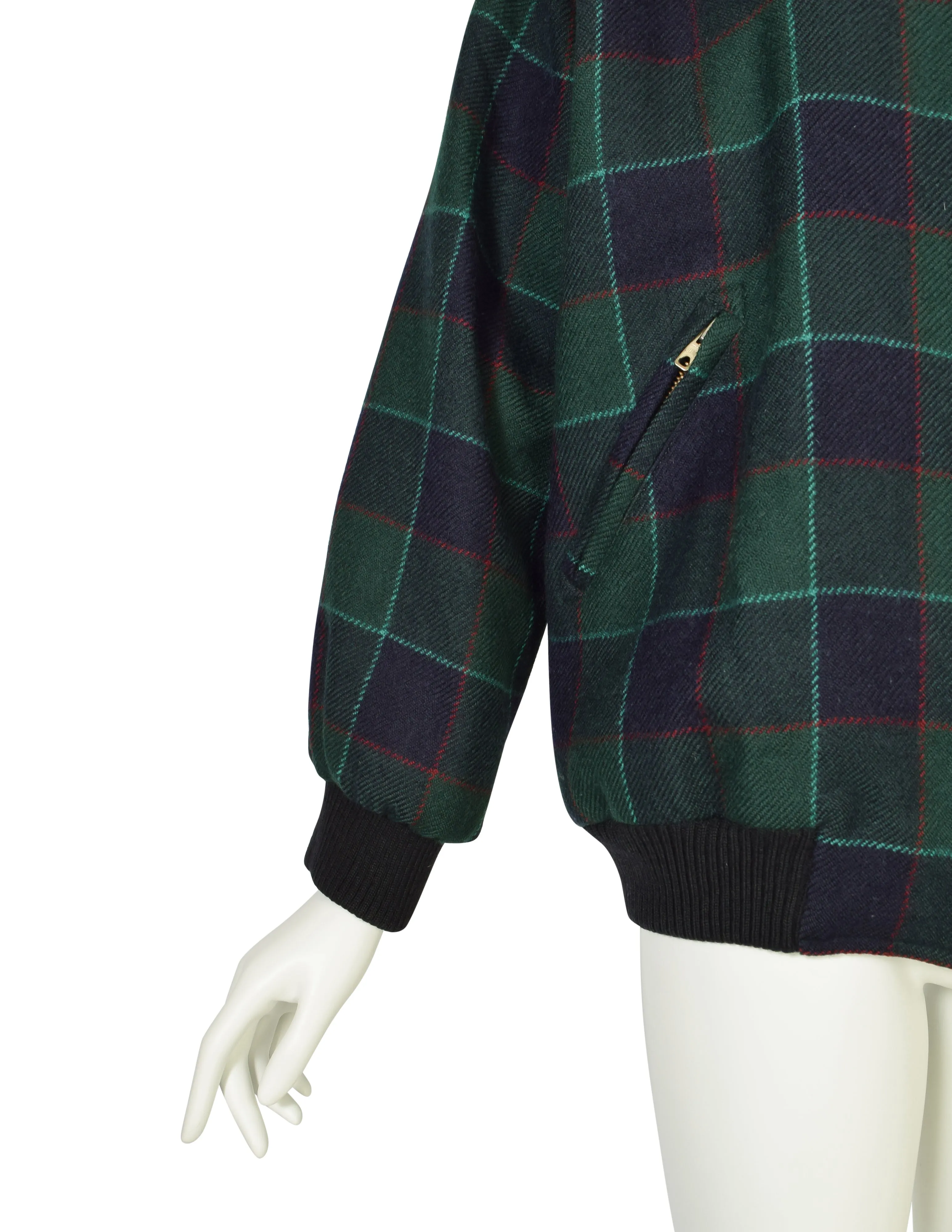 Yves Saint Laurent Vintage 1970s Green Blue Plaid Wool Bomber Style Jacket